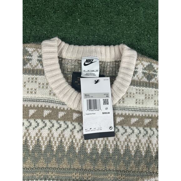 NIKE CABLE KNIT CREWNECK SWEATER MEN’S XS BEIGE LOOSE FIT - Picture 5 of 13